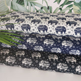 Cotton Poplin Ivory Elephants on Navy