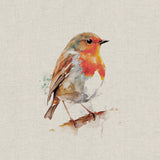 Panel (Linen Look Cotton Rich) Watercolour Cheeky Robins (68)
