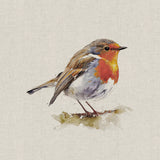 Panel (Linen Look Cotton Rich) Watercolour Cheeky Robins (68)