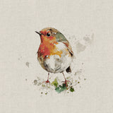Panel (Linen Look Cotton Rich) Watercolour Cheeky Robins (68)