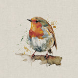 Panel (Linen Look Cotton Rich) Watercolour Cheeky Robins (68)