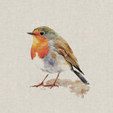 Panel (Linen Look Cotton Rich) Watercolour Cheeky Robins (68)