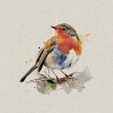 Panel (Linen Look Cotton Rich) Watercolour Cheeky Robins (68)
