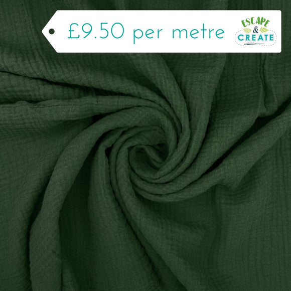 Double Gauze in Plain Pine Green (100% Cotton)
