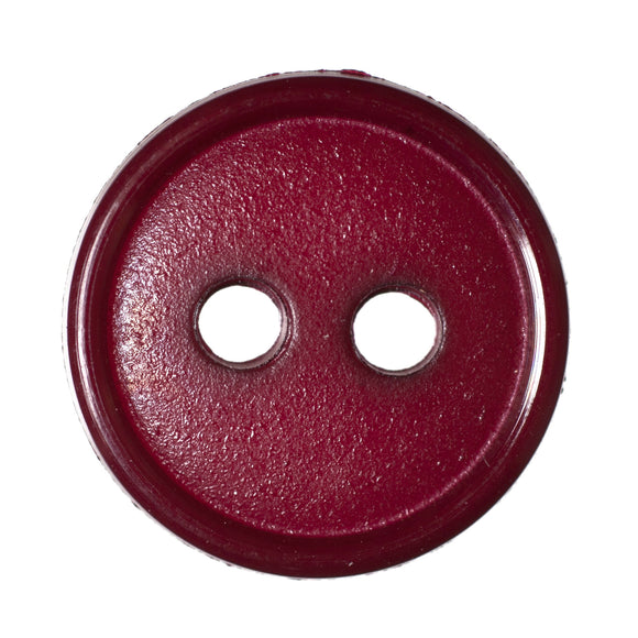 Button 11mm Round, Flat Top Narrow Rim 2-Hole in Burgundy