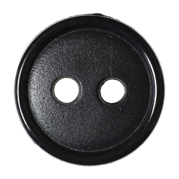 Button 11mm Round, Flat Top Narrow Rim 2-Hole in Black