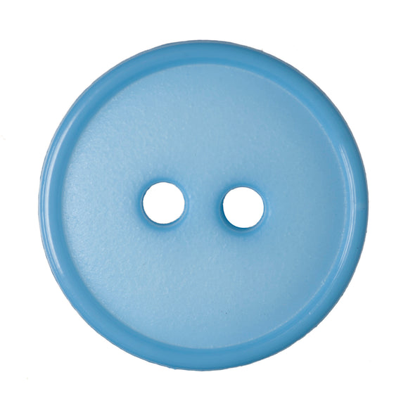 Button 15mm Round, Flat Top Narrow Rim 2-Hole in Pale Blue