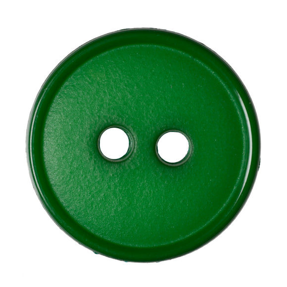 Button 15mm Round, Flat Top Narrow Rim 2-Hole in Emerald Green
