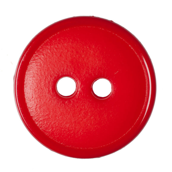 Button 15mm Round, Flat Top Narrow Rim 2-Hole in Red