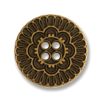Button 23mm Round, Metal 4 Hole Flower Brass