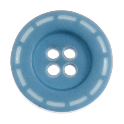 Button 18mm Round with Stitched Edge Design in Aqua Blue