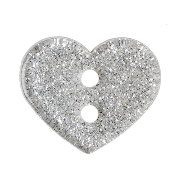 Button 13mm Heart Glitter Silver