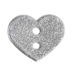 Button 18mm Heart Glitter Silver