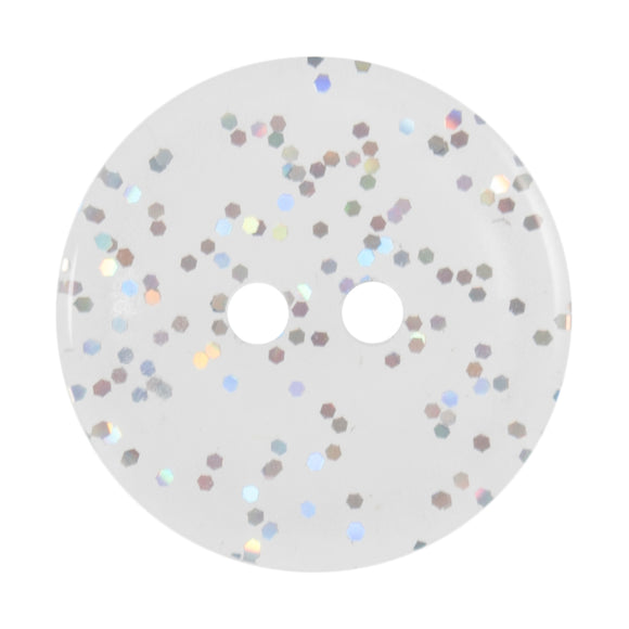 Button 15mm Round, Transparent Glitter Silver