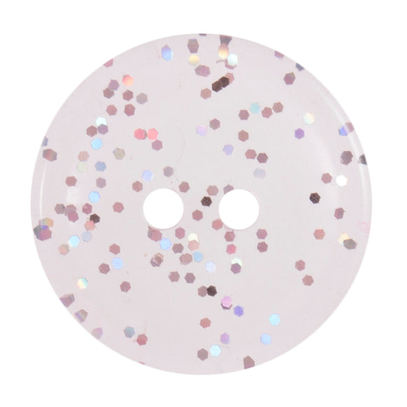 Button 15mm Round, Transparent Glitter Light Pink
