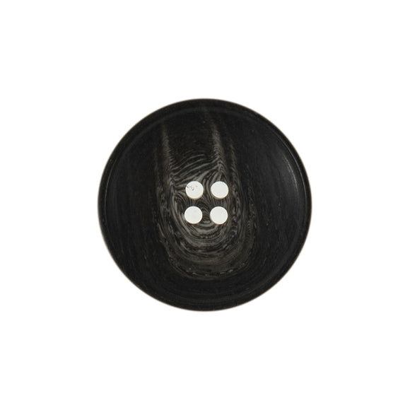 Button 15mm Round 4 Hole Rimmed Bio Horn Black