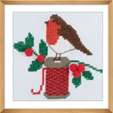 Cross Stitch Kit - Christmas Robin on a Bobbin