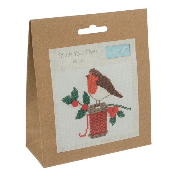 Cross Stitch Kit - Christmas Robin on a Bobbin