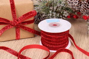 Ribbon Velvet 10mm Glitter Red