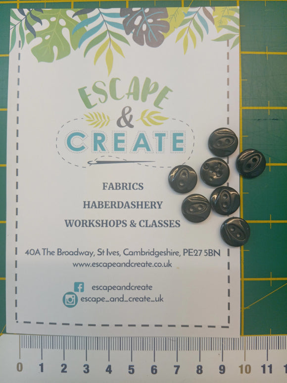 Button 10mm Fish Eye Ridged Round Black