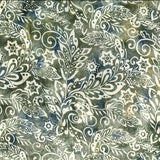 Cotton Batik Leafy Green/Blue/Cream by John Louden
