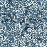 Cotton Batik Leafy Blue/Cream by John Louden