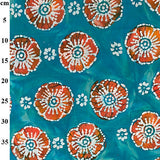Cotton Batik Coral Poppy on Teal by John Louden
