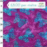 Cotton Batik Turquoise Butterflies by John Louden