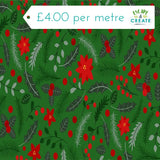 Polycotton Christmas Poinsettias on Green