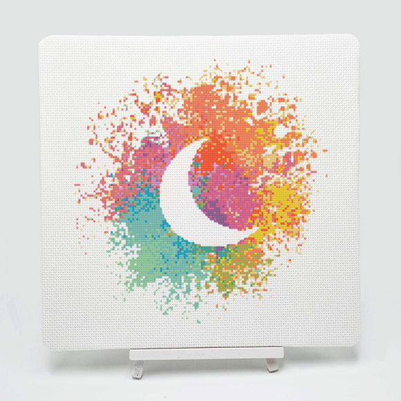 Cross Stitch Kit - Watercolour Crescent Moon by Meloca Designs