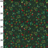 Cotton Christmas Rose & Hubble Holly & Berries on Green