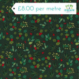 Cotton Christmas Rose & Hubble Holly & Berries on Green
