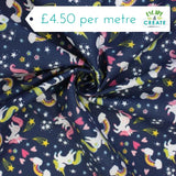 Polycotton Unicorns, Rainbows & Stars on Navy