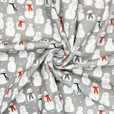 Cotton (Panama Canvas) Christmas The Snowman on Grey