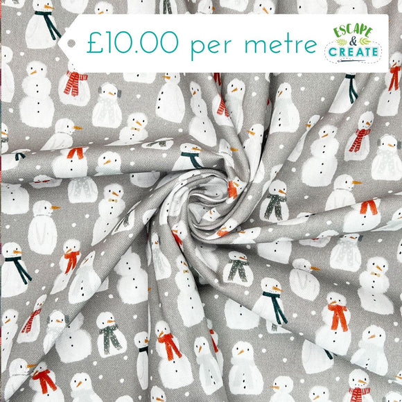 Cotton (Panama Canvas) Christmas The Snowman on Grey