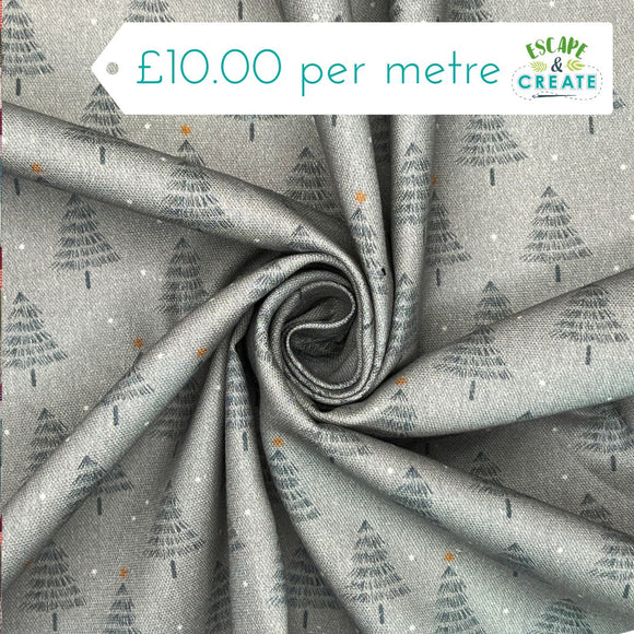 Cotton (Panama Canvas) Christmas Trees Grey