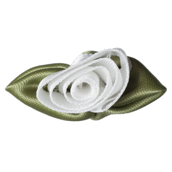 Rose: Large with Green Leaves in Antique White
