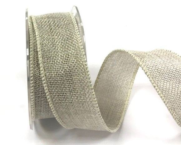 Ribbon Faux Burlap with Wired Edge 38mm in Light Grey