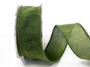 Ribbon Faux Burlap with Wired Edge 38mm in Olive Green