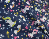 Polycotton Unicorns, Rainbows & Stars on Navy