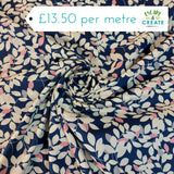 REMNANT Cotton Lawn (Pima) Candy Leaf on Navy (140cm wide x 130cm)