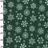 Polycotton Christmas Snowflakes on Green