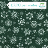 Polycotton Christmas Snowflakes on Green