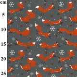 Polycotton Christmas Foxes on Grey