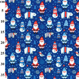 Polycotton Christmas Snowmen & Polar Bears on Blue