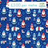 Polycotton Christmas Snowmen & Polar Bears on Blue
