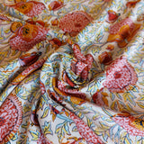 Tencel Large Summer Floral in Oranges/Pinks on Ivory