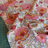 Tencel Large Summer Floral in Oranges/Pinks on Ivory