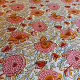Tencel Large Summer Floral in Oranges/Pinks on Ivory