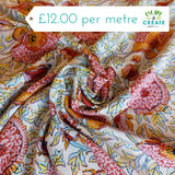 Tencel Large Summer Floral in Oranges/Pinks on Ivory